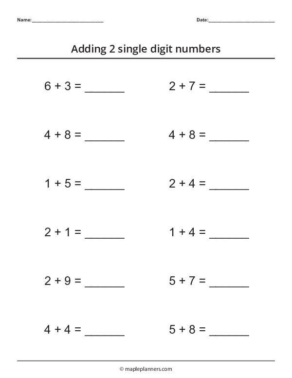 Grade 1 Math Addition Worksheet