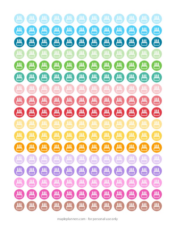 Cake, Candles, Birthday Party Planner Stickers