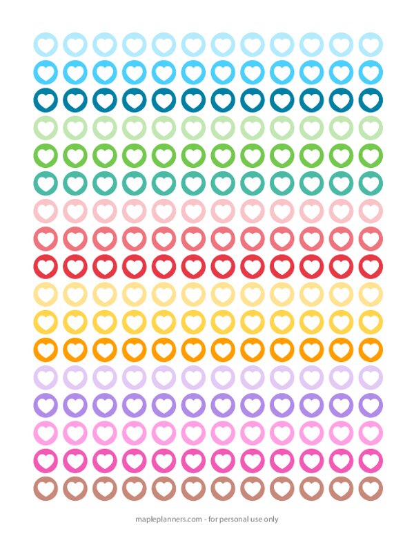 Valentine Heart Circles Planner Stickers