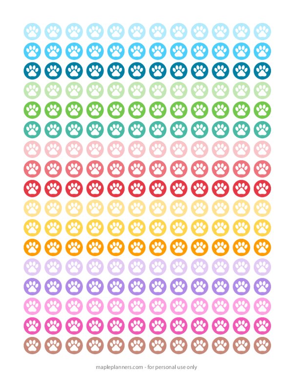 Dog Paw Print Circles Planner Stickers