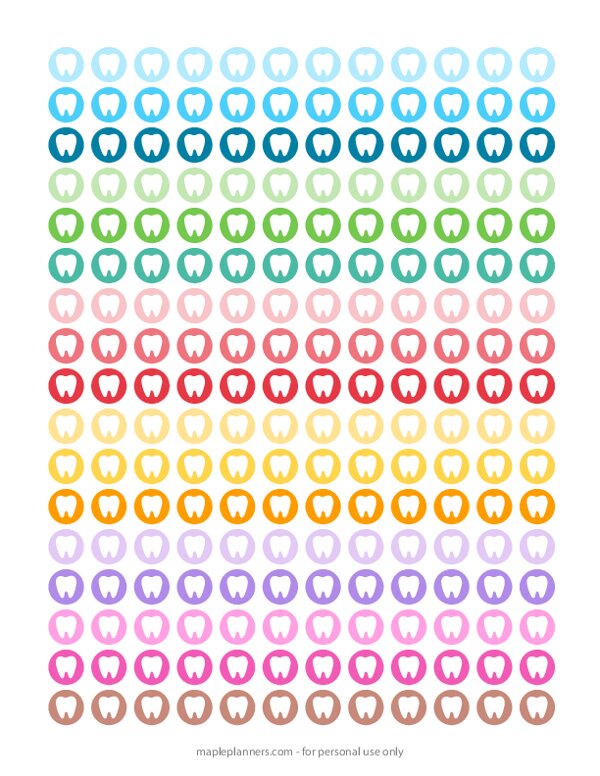 Tooth, Dental Care, Dentist Round Icon Planner Stickers