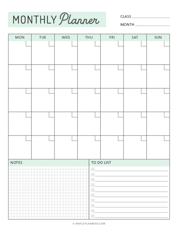 Student Monthly Planner Template