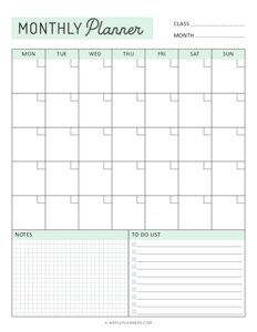 Student Monthly Planner Template