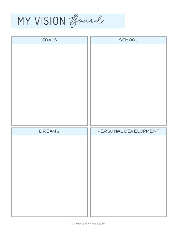 2024 VISION BOARD TEMPLATE FOR STUDENTS, PRINTABLE KIDS GOAL SETTING CHART