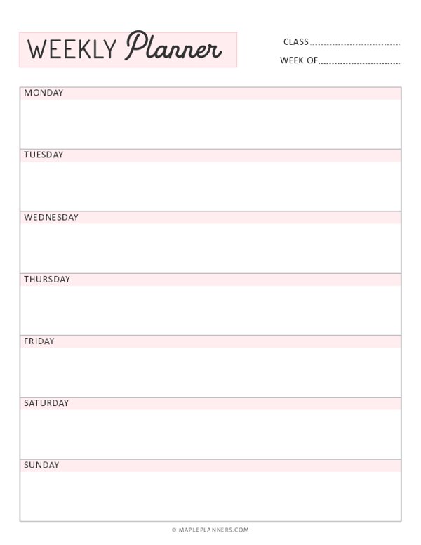 Student Weekly Planner Template