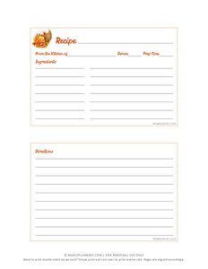 Printable Thanksgiving Recipe Cards on 4x6