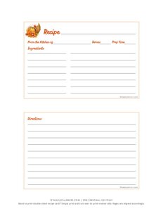 Printable Thanksgiving Recipe Cards on 4x6