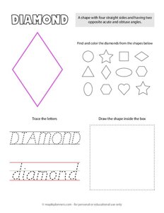 Trace and Color the Diamond or Rhombus Shapes