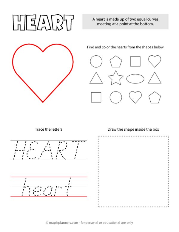 Trace and Color the Heart Shapes
