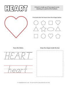 Trace and Color the Heart Shapes