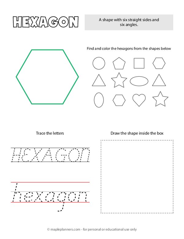 Trace and Color the Hexagon Shapes