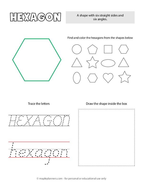 Trace and Color the Hexagon Shapes