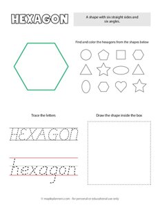 Trace and Color the Hexagon Shapes