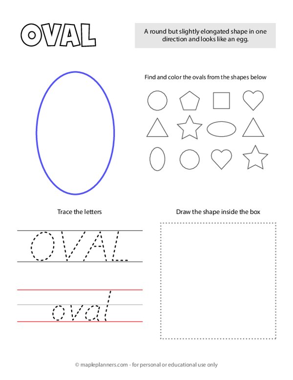 Trace and Color the Oval or Elliptical Shapes