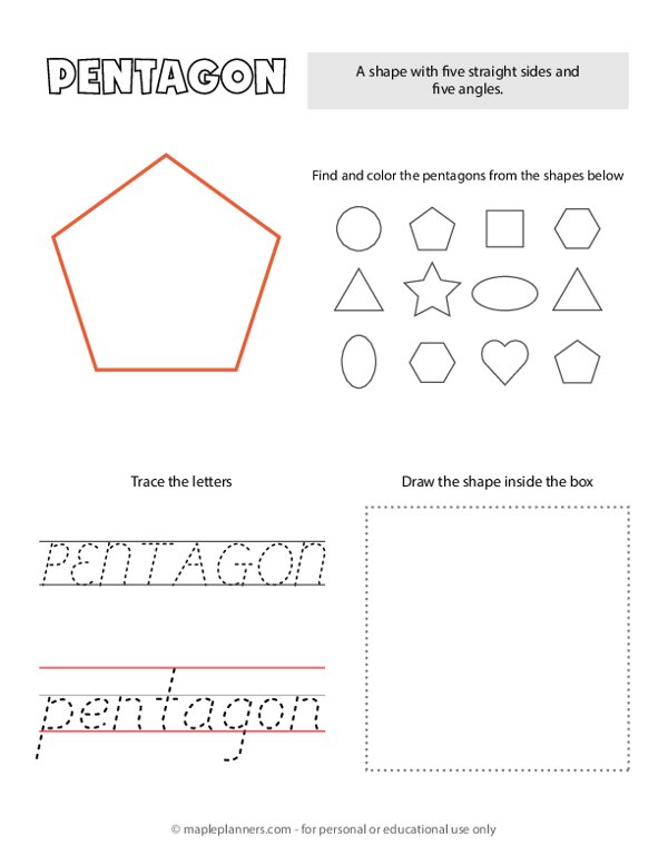 Trace and Color the Pentagon Shapes