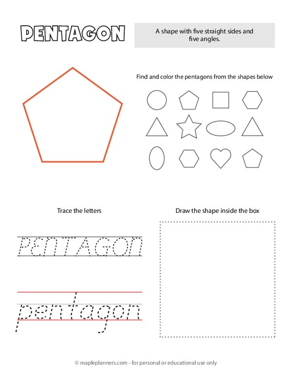 Pentagon Shapes Worksheets