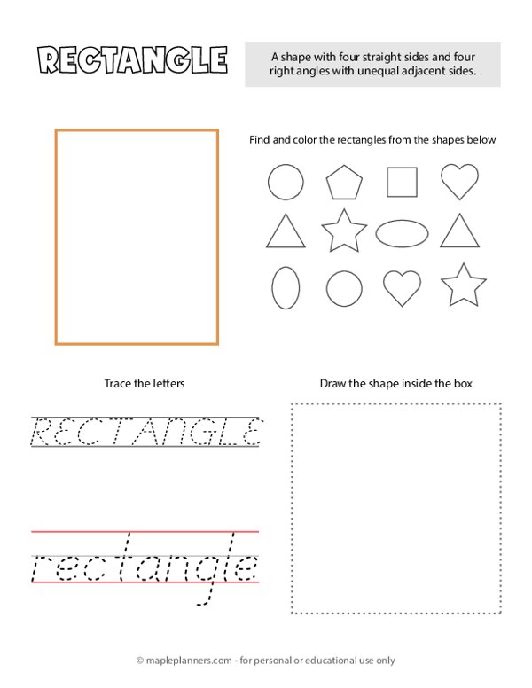 Trace and Color the Rectangle Shapes