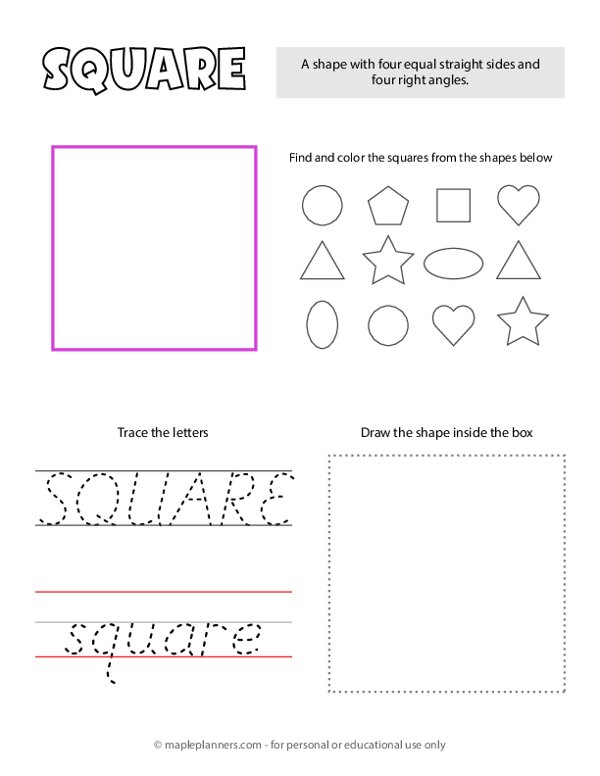 Trace and Color the Square Shapes