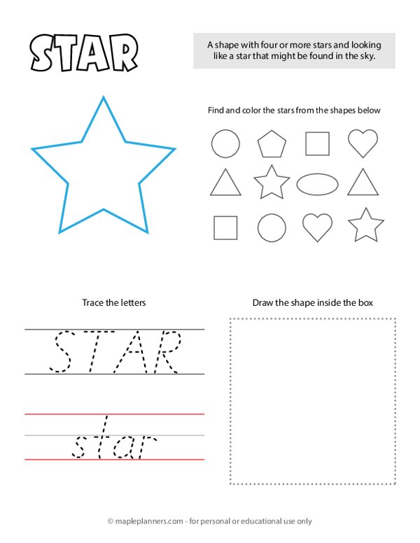 Trace and Color the Star Shapes