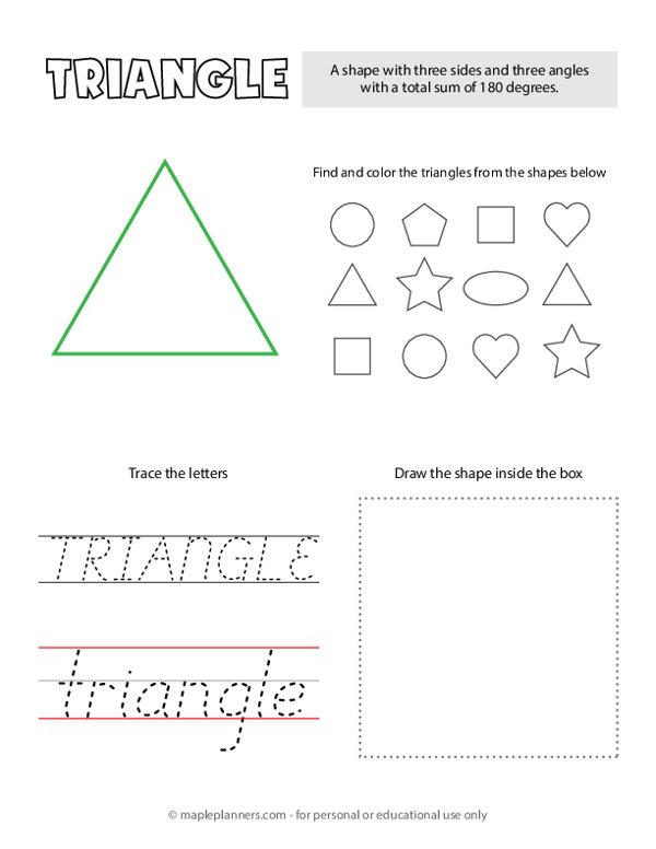 Trace and Color the Triangle Shapes