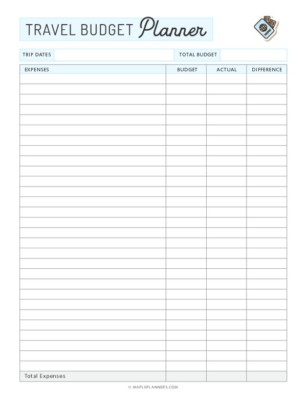 trip planning budget sheet