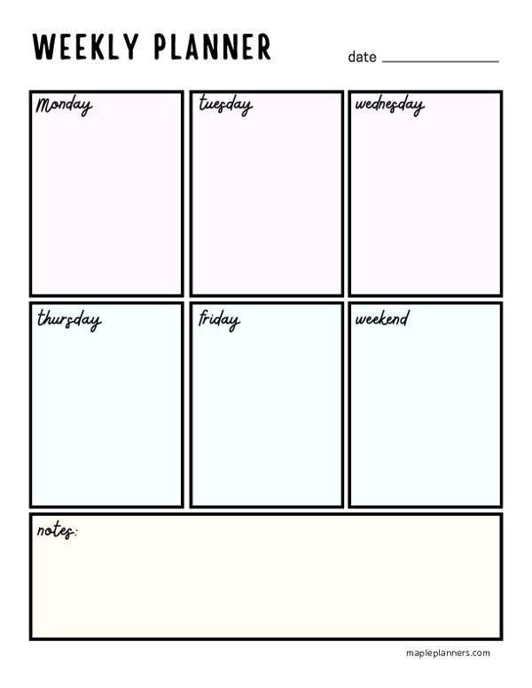 Free Printable Coloring Weekly Planner