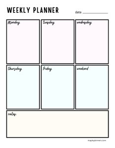 Vertical Weekly Planner Template