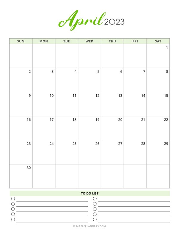 April Calendar Printable Vertical