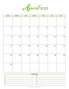 April 2023 Monthly Calendar - Vertical