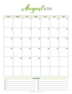 August 2023 Monthly Calendar - Vertical