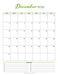 December 2023 Monthly Calendar - Vertical