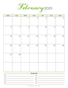 February 2023 Monthly Calendar - Monday Start