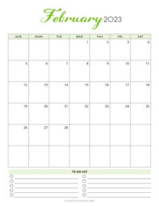 February 2023 Monthly Calendar - Vertical