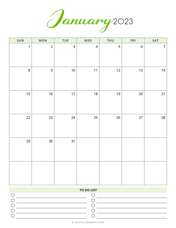 Free Printable January 2023 Monthly Calendar Vertical