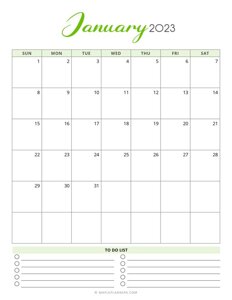 January 2023 Monthly Calendar - Vertical