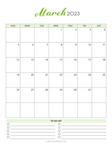 March 2023 Monthly Calendar - Vertical