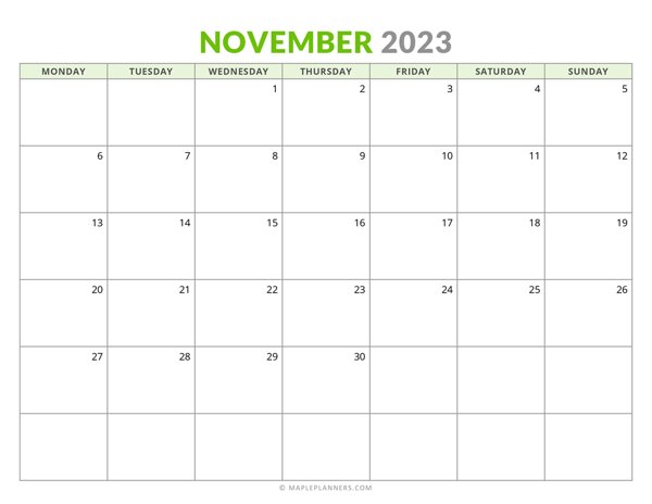 Free Printable November 2023 Monthly Calendar (Monday Start) Free Printable November 2023 Monthly Calendar (Monday Start)