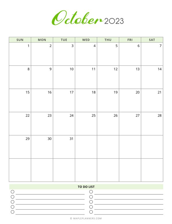 Free Printable October 2023 Monthly Calendar Vertical