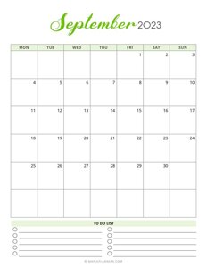 September 2023 Monthly Calendar - Monday Start