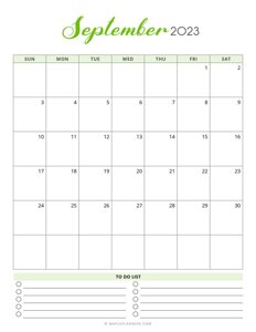 September 2023 Monthly Calendar - Vertical