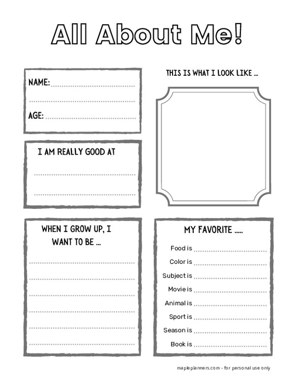 All About Me Worksheet