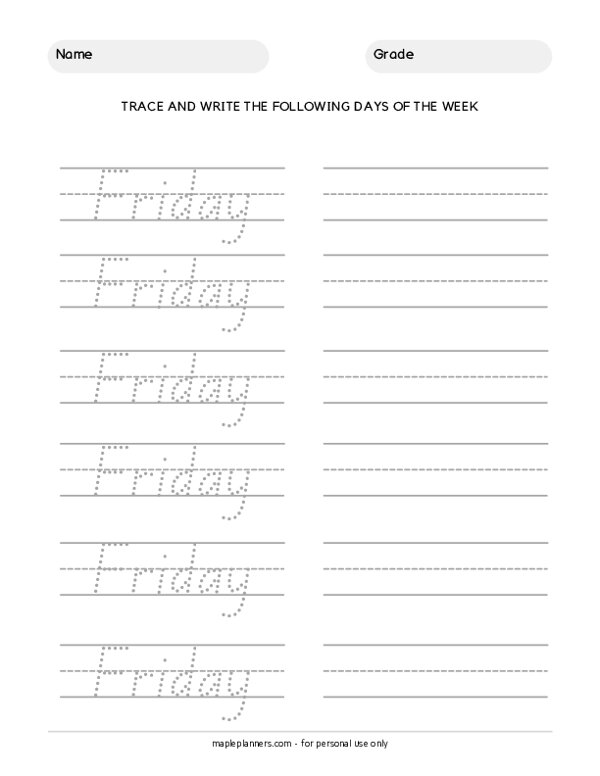 Trace the Days of the Week - Friday