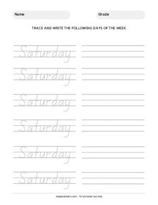 Trace the Days of the Week - Saturday