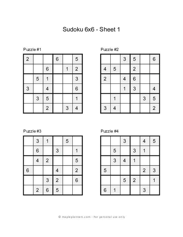 Sudoku Generator » Sudoku puzzles 6×6 for kids