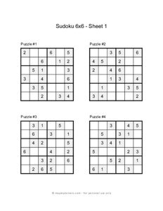 Sudoku Irregular Para Criancas 6x6 - Facil Ao Dificil - 145 Jogos