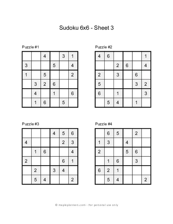 6x6 Sudoku Puzzles #3