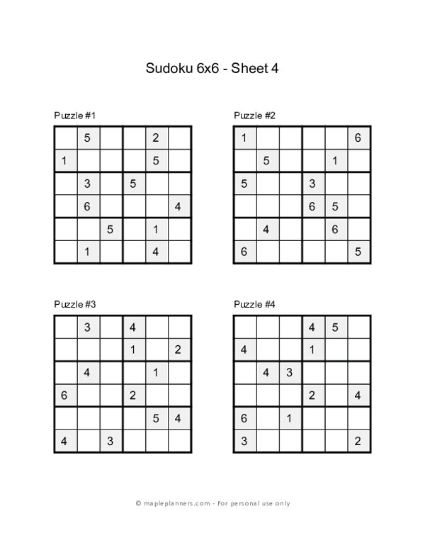 6x6 Sudoku Puzzles #4