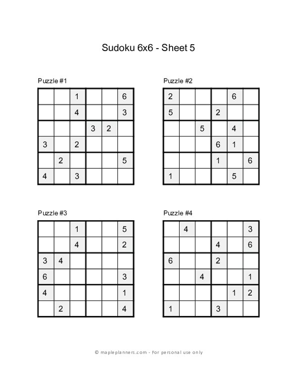 6x6 Sudoku Puzzles #5