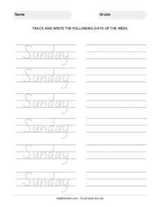 Trace the Days of the Week - Sunday