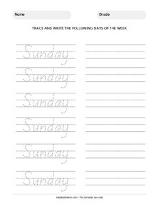 Trace the Days of the Week - Sunday
